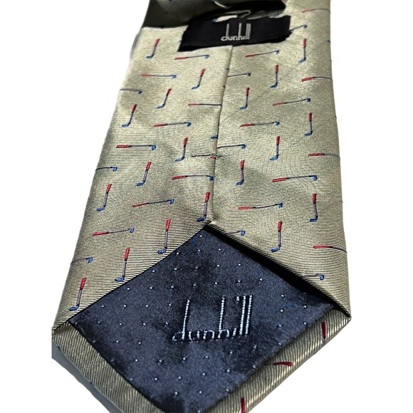 Dunhill Mens Necktie Red Blue Golf Clubs On Metallic Base Made in England - Picture 5 of 8